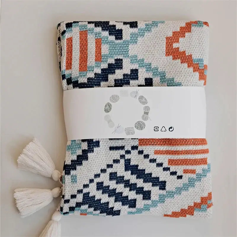 Boho geometric summer blanket orange & teal bedroom throw