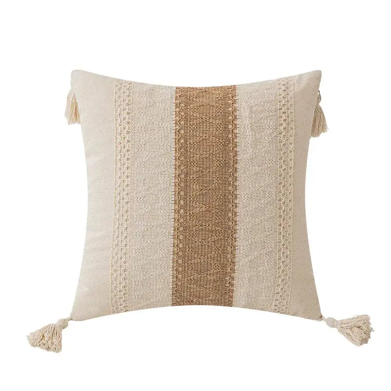 Boho geometric tassel cushion cover cream & red living room pillow