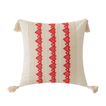 Boho geometric tassel cushion cover cream & red living room pillow