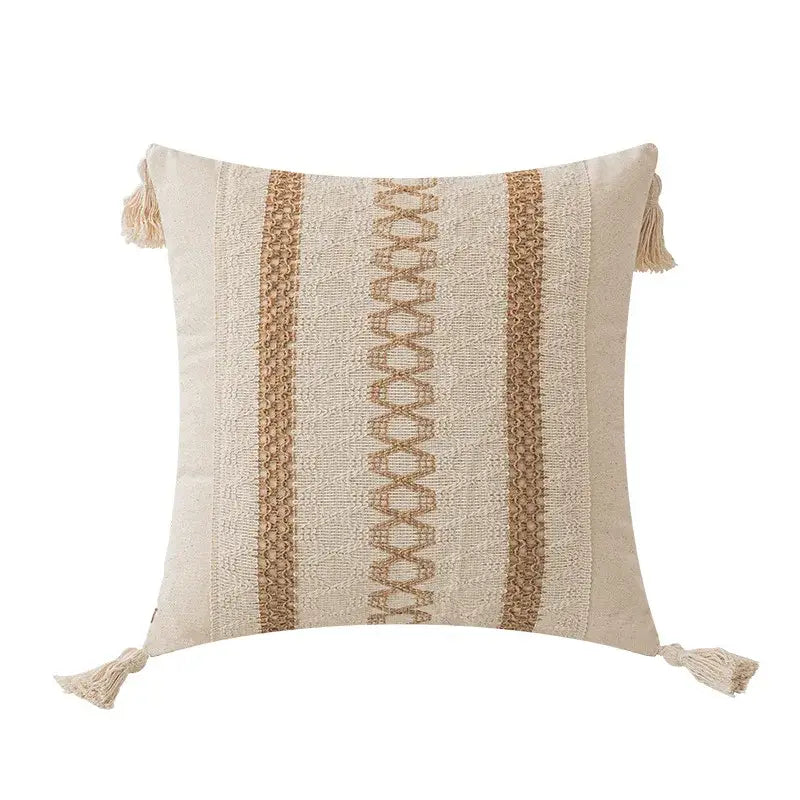 Boho geometric tassel cushion cover cream & red living room pillow