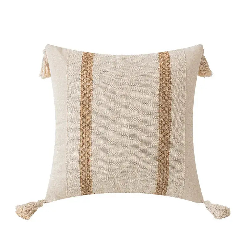 Boho geometric tassel cushion cover cream & red living room pillow