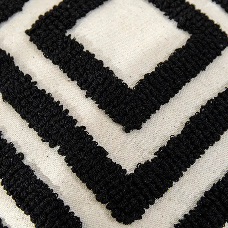 Boho geometric tufted black & cream cushion cover living room decor