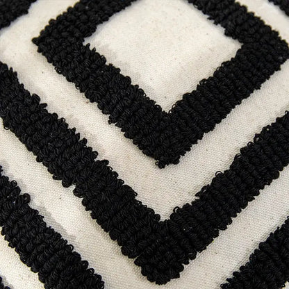 Boho geometric tufted black & cream cushion cover living room decor