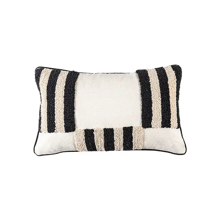 Boho geometric tufted black & cream cushion cover living room decor