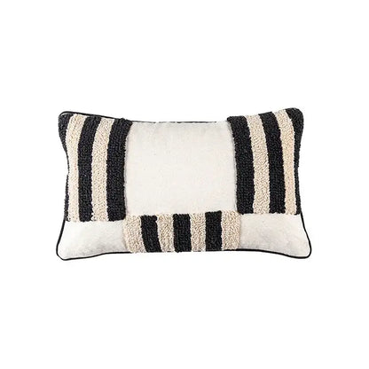 Boho geometric tufted black & cream cushion cover living room decor