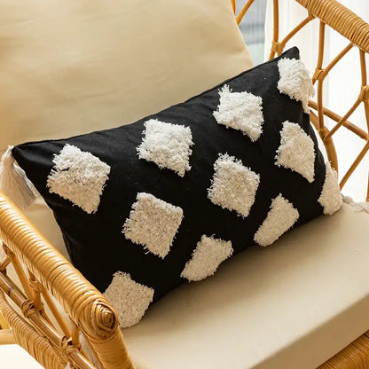 Boho geometric tufted black & cream cushion cover living room decor