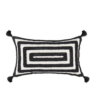 Boho geometric tufted black & cream cushion cover living room decor