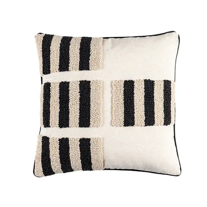 Boho geometric tufted black & cream cushion cover living room decor