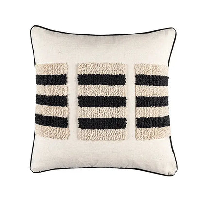 Boho geometric tufted black & cream cushion cover living room decor