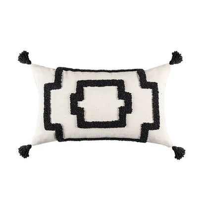 Boho geometric tufted black & cream cushion cover living room decor