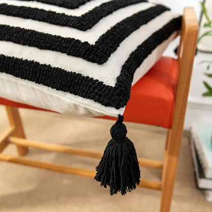 Boho geometric tufted black & cream cushion cover living room decor