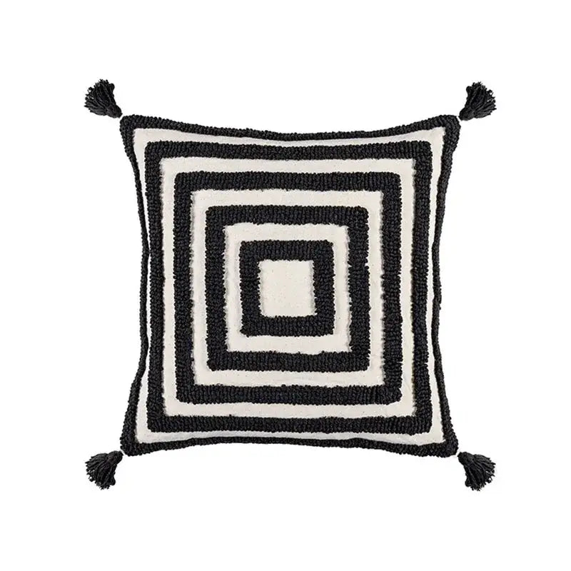 Boho geometric tufted black & cream cushion cover living room decor