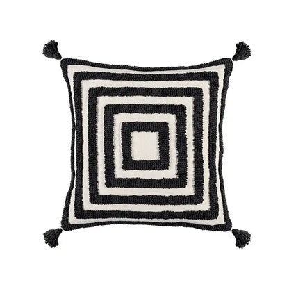 Boho geometric tufted black & cream cushion cover living room decor
