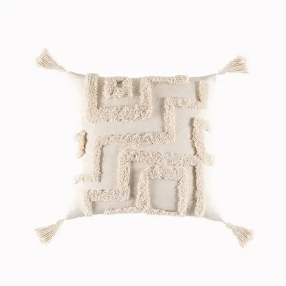 Boho geometric tufted cushion cover cream & gray living room pillow