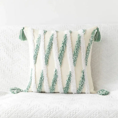 Boho geometric tufted embroidery cushion cover living room tassel decor