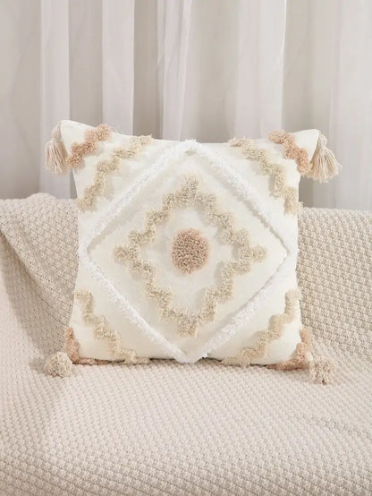 Boho geometric tufted embroidery cushion cover living room tassel decor
