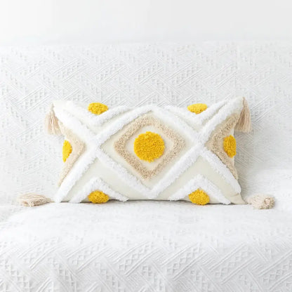 Boho geometric tufted embroidery cushion cover living room tassel decor