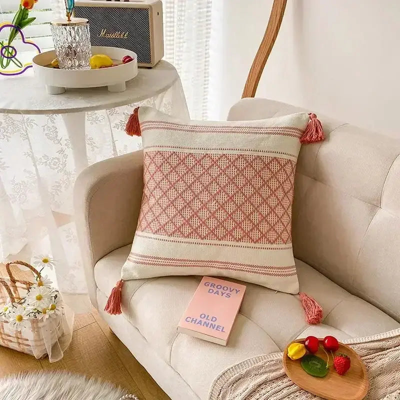 Boho geometric tufted tassel pillow cover living room set of 4