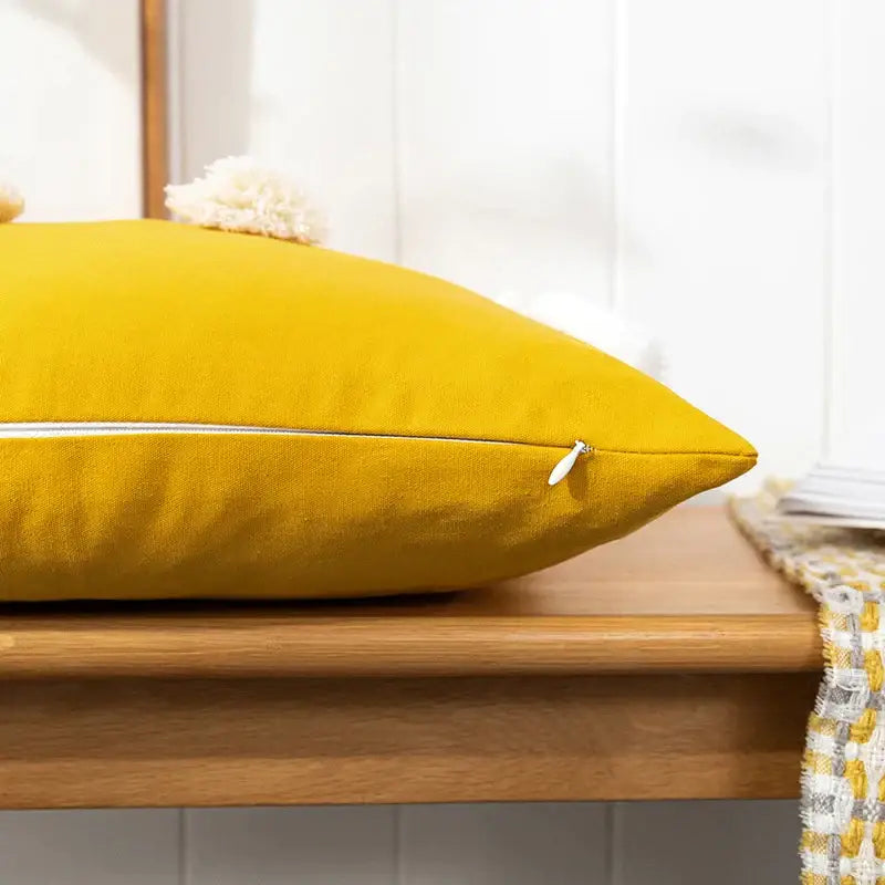 Boho gold embroidered cotton pillow cover living room tassel decor