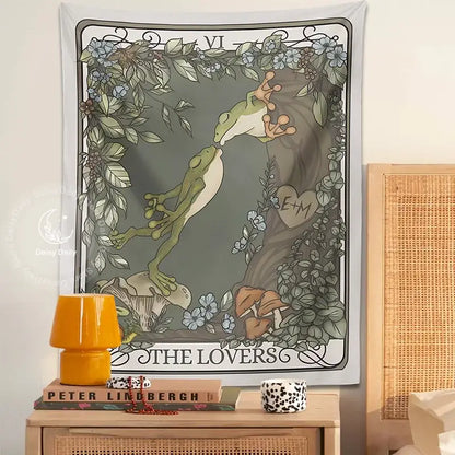 Boho gray frog lover tarot tapestry bedroom wall hanging