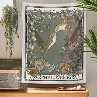 Boho gray frog lover tarot tapestry bedroom wall hanging