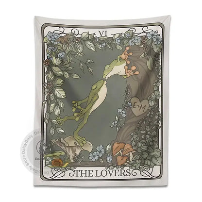 Boho gray frog lover tarot tapestry bedroom wall hanging