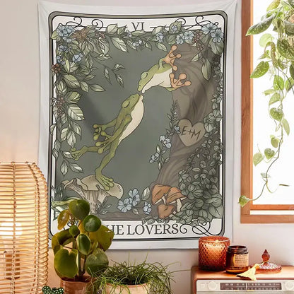 Boho gray frog lover tarot tapestry bedroom wall hanging