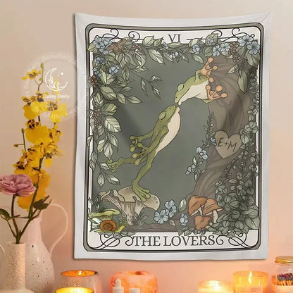 Boho gray frog lover tarot tapestry bedroom wall hanging
