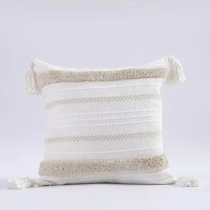 Boho gray & white tufted cushion cover living room tassel decor