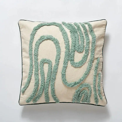 Boho green & cream geometric cushion cover living room tufted decor