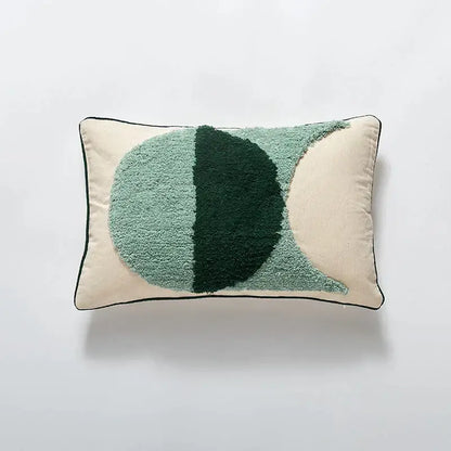 Boho green & cream geometric cushion cover living room tufted decor