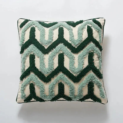 Boho green & cream geometric cushion cover living room tufted decor