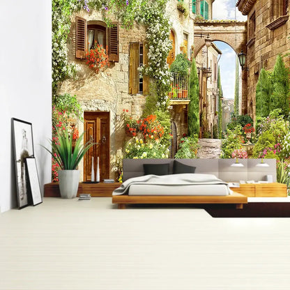Boho green plant landscape tapestry bedroom italian village decor