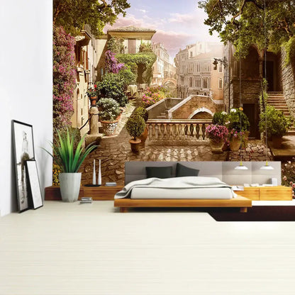 Boho green plant landscape tapestry bedroom italian village decor