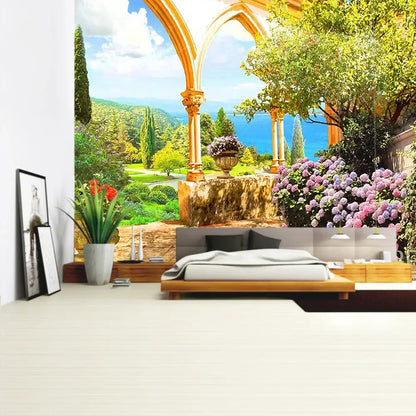 Boho green plant landscape tapestry bedroom italian village decor