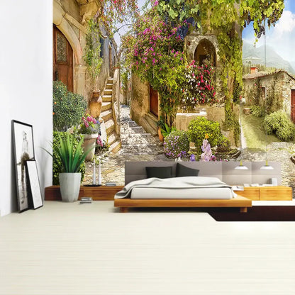 Boho green plant landscape tapestry bedroom italian village decor