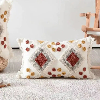Boho ivory brown tufted pillow cover living room geometric decor