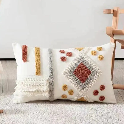 Boho ivory brown tufted pillow cover living room geometric decor