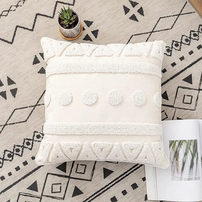 Boho ivory cotton loop cushion cover living room tasseled pillow