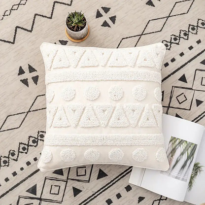 Boho ivory cotton loop cushion cover living room tasseled pillow