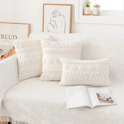 Boho ivory cotton loop cushion cover living room tasseled pillow