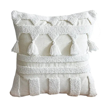 Boho ivory tufted tassel cushion cover living room woven pillow
