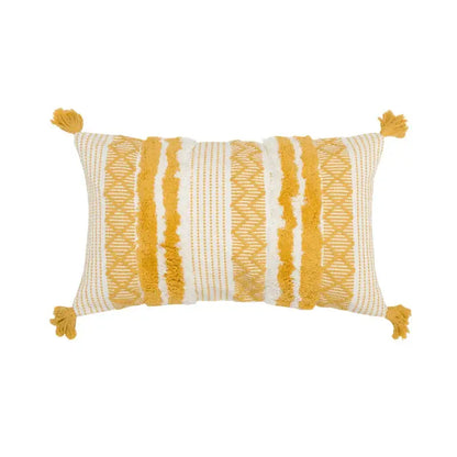 Boho jacquard cushion cover navy blue & mustard yellow living room