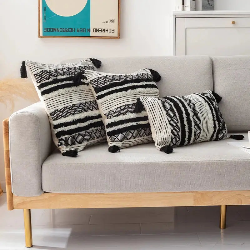 Boho jacquard cushion cover navy blue & mustard yellow living room