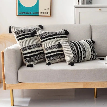 Boho jacquard cushion cover navy blue & mustard yellow living room