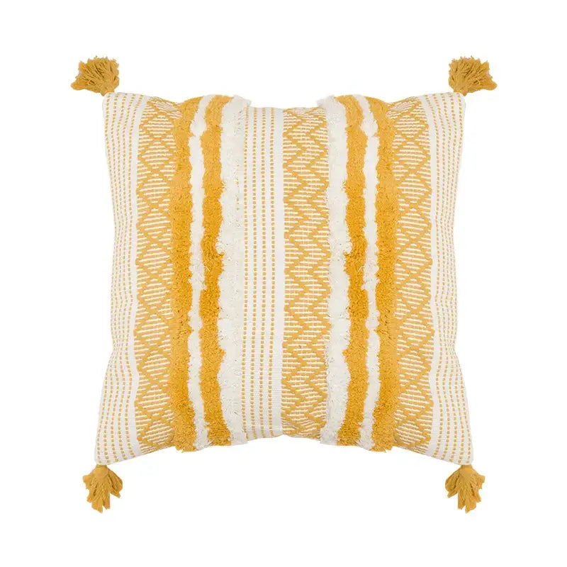 Boho jacquard cushion cover navy blue & mustard yellow living room
