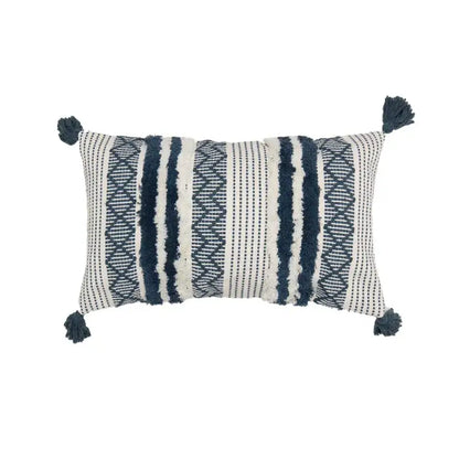 Boho jacquard cushion cover navy blue & mustard yellow living room