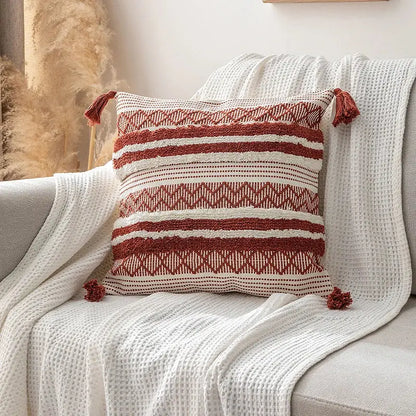 Boho jacquard cushion cover navy blue & mustard yellow living room