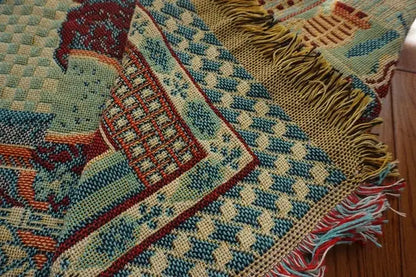 Boho jacquard knit throw blanket red & cream living room decor