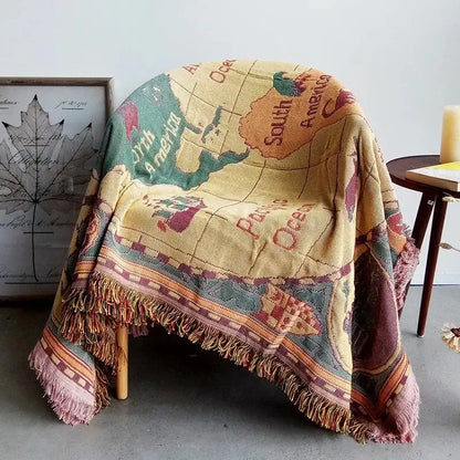Boho jacquard knit throw blanket red & cream living room decor